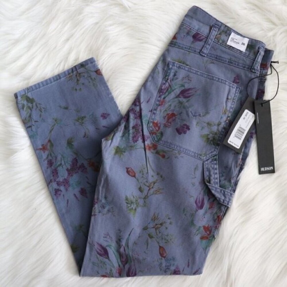 NWT Hudson Jeans Floral Print Blue Cargos Size 26 - Picture 2 of 7